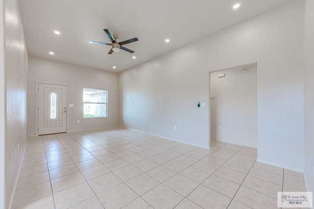 2400 Firenze St, Brownsville, TX 78520 - empty room with a ceiling fan, light tile patterned floors, and recessed lighting