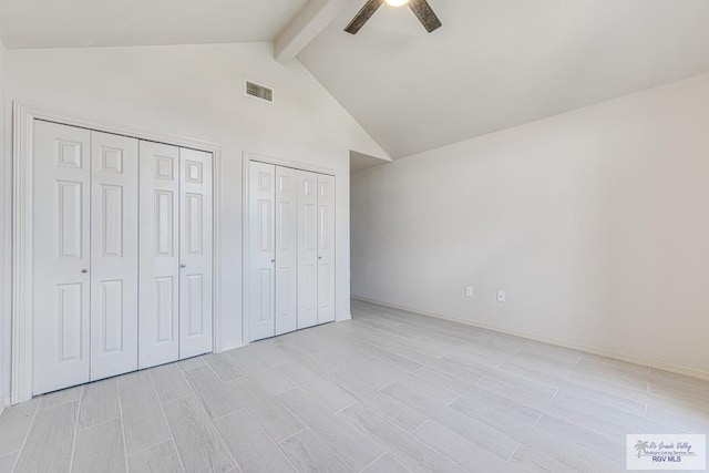 2400 Firenze St, Brownsville, TX 78520 - unfurnished bedroom featuring multiple closets, light wood-style flooring, and a ceiling fan