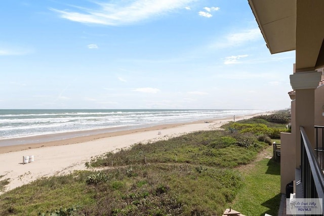 property view of water featuring a beach view