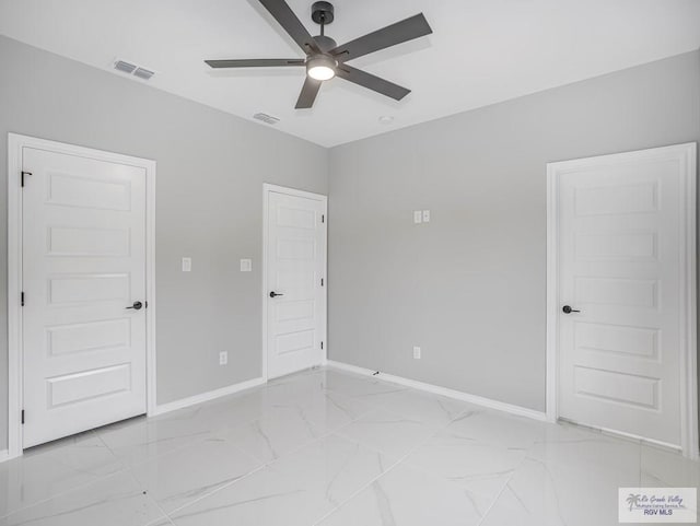 unfurnished bedroom with ceiling fan