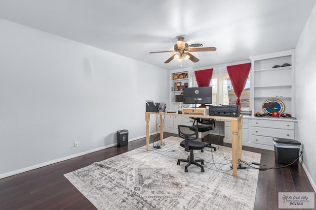 5503 Brazo Cir, Harlingen, TX 78552 - home office with a ceiling fan, wood finished floors, and baseboards