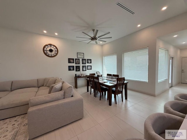 1992 Lulu St, Brownsville, TX 78577 - living room featuring recessed lighting, a ceiling fan, and light tile patterned floors