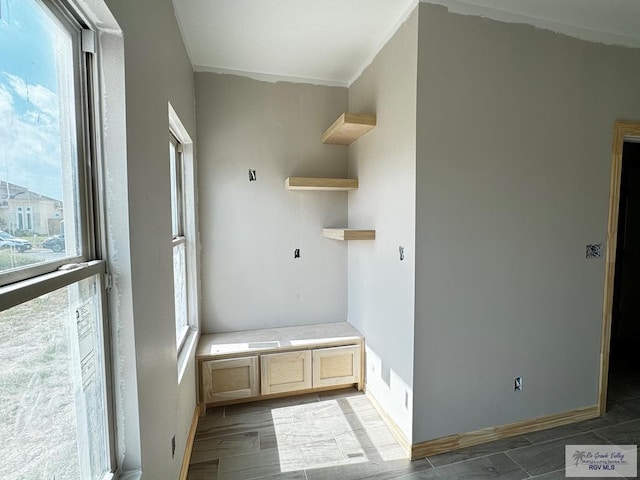 interior space with dark wood-type flooring