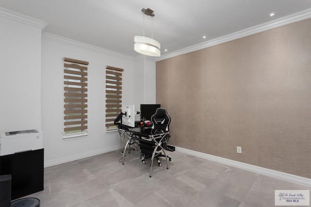 office area featuring ornamental molding