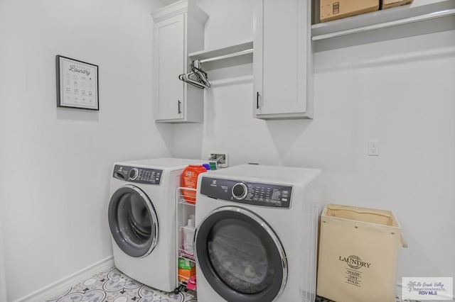25142 Teal Cir, San Benito, TX 78586 - washroom with washing machine and dryer, cabinet space, and baseboards