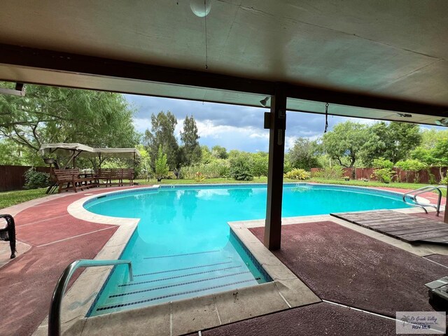 view of pool with a patio area, a fenced backyard, and a fenced in pool