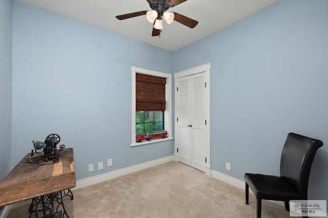 1808 E Palm Valley Dr, Harlingen, TX 78552 - sitting room featuring carpet flooring, ceiling fan, and baseboards