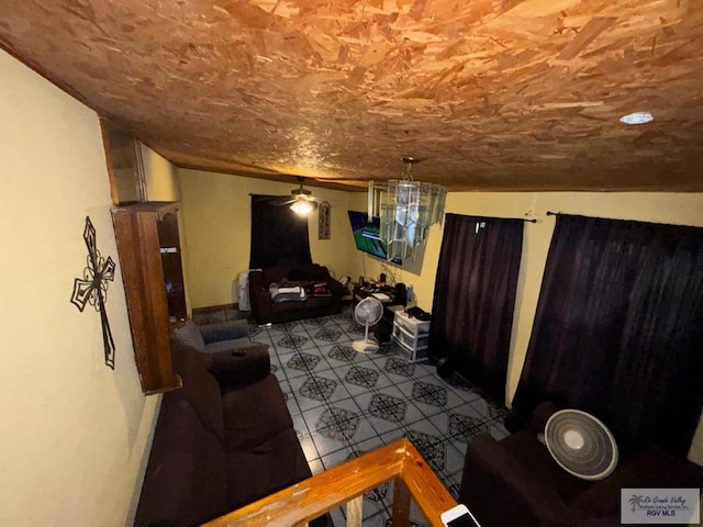 living area with tile patterned flooring
