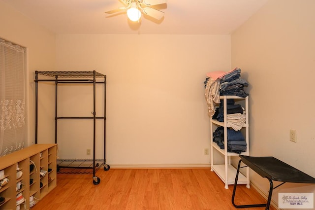 storage room featuring ceiling fan