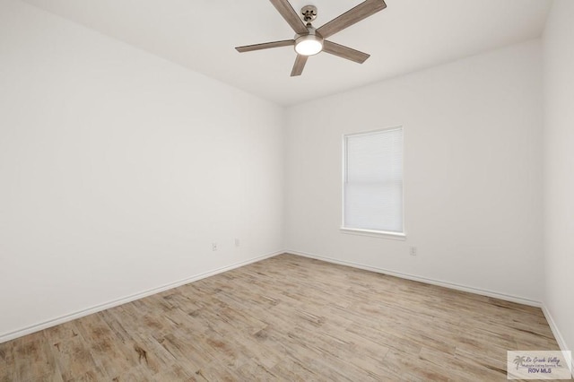 unfurnished room with ceiling fan and light hardwood / wood-style floors