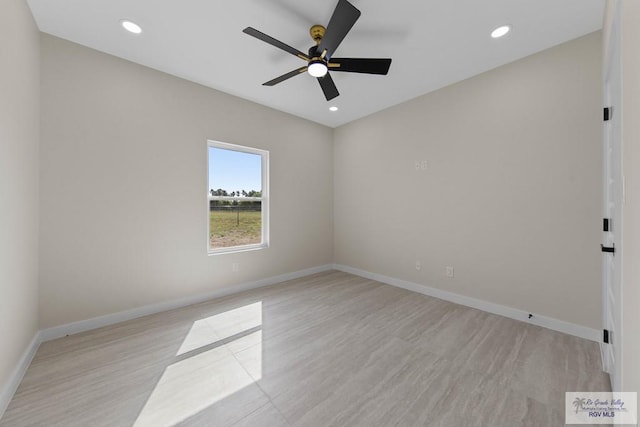 23547 Murphy Ct, Harlingen, TX 78552 - spare room featuring ceiling fan, light wood-type flooring, baseboards, and recessed lighting