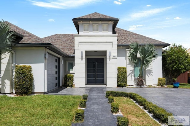 view of front of property with a garage