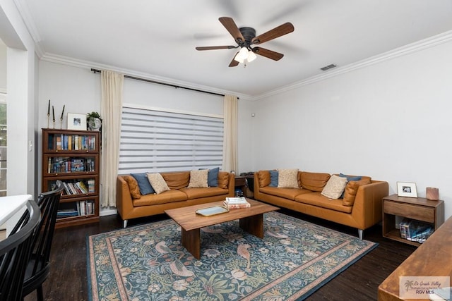 2853 Fleet St, Brownsville, TX 78521 - living area with wood finished floors, ornamental molding, and a ceiling fan