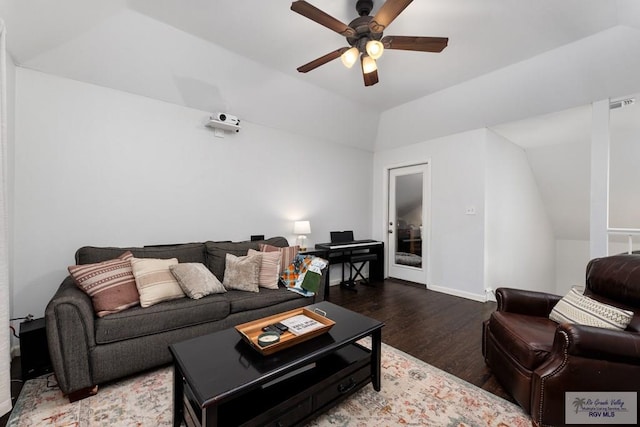2853 Fleet St, Brownsville, TX 78521 - living area with vaulted ceiling, wood finished floors, and ceiling fan