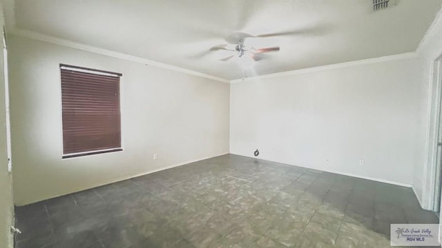 2839 Regency Dr, Brownsville, TX 78526 - empty room featuring a ceiling fan, ornamental molding, and baseboards