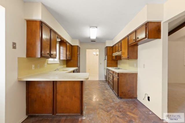 kitchen with kitchen peninsula and sink