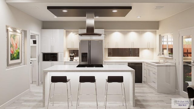 234 Cameo Dr, San Benito, TX 78586 - kitchen featuring black appliances, modern cabinets, island range hood, a kitchen island, and recessed lighting