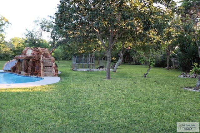 view of yard with a trampoline