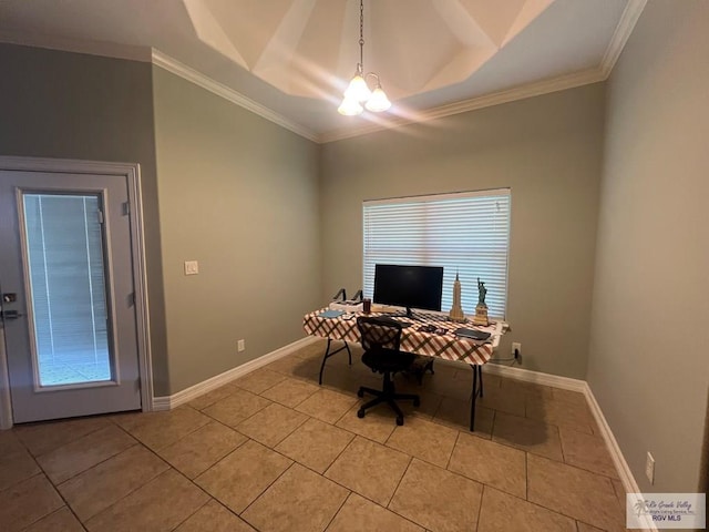 1714 Christian Cir, Harlingen, TX 78550 - office space with plenty of natural light, ornamental molding, light tile patterned floors, baseboards, and lofted ceiling