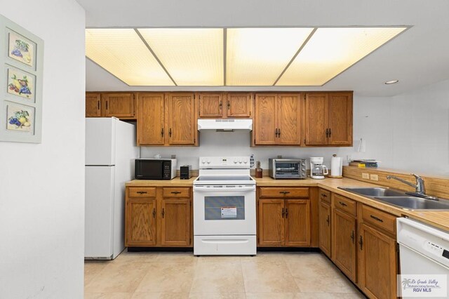 kitchen with white appliances and sink