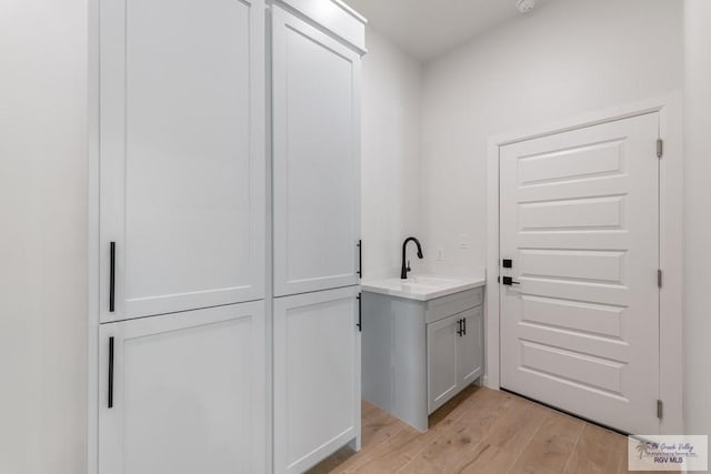 bathroom with hardwood / wood-style flooring and sink