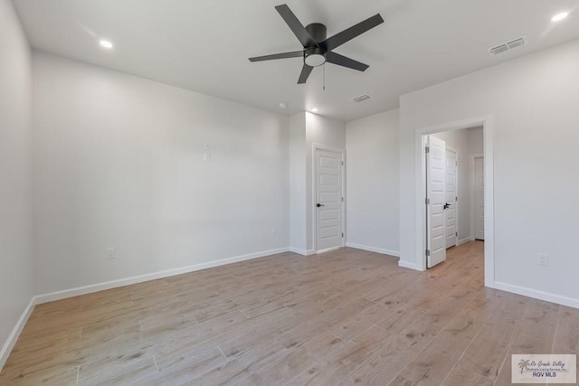 unfurnished bedroom featuring ceiling fan and light hardwood / wood-style floors