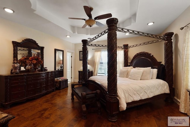 31660 Fm 1575, Los Fresnos, TX 78566 - bedroom with dark wood-style floors, recessed lighting, a ceiling fan, and baseboards