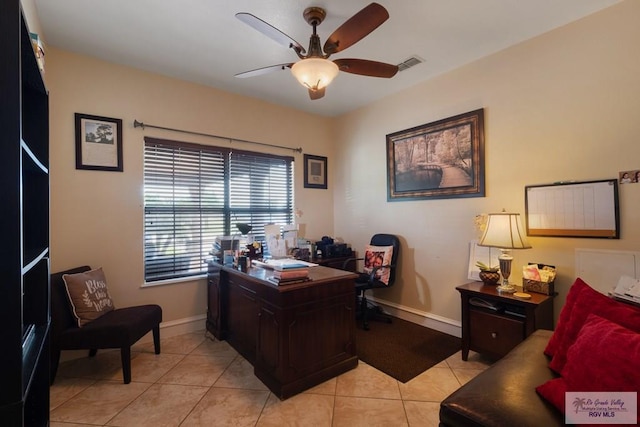 31660 Fm 1575, Los Fresnos, TX 78566 - home office featuring ceiling fan, baseboards, and light tile patterned floors