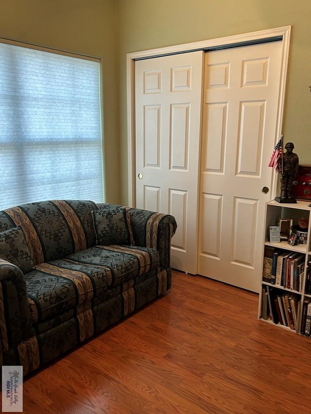 living room with hardwood / wood-style flooring