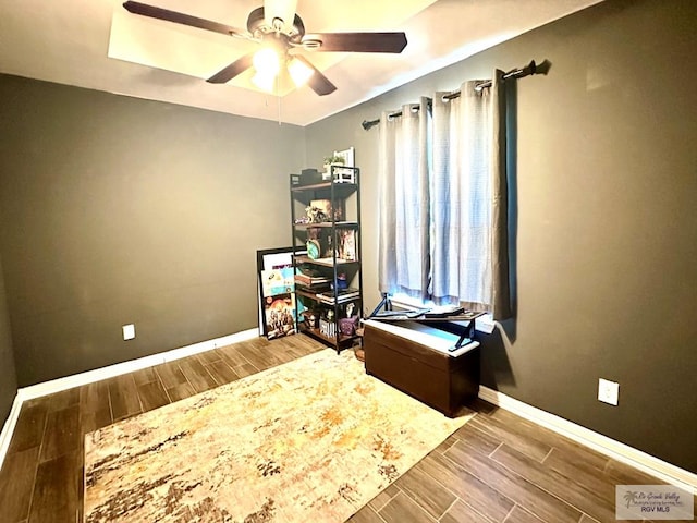 2901 Tree Top Ct, Harlingen, TX 78552 - home office featuring wood finish floors, ceiling fan, and baseboards