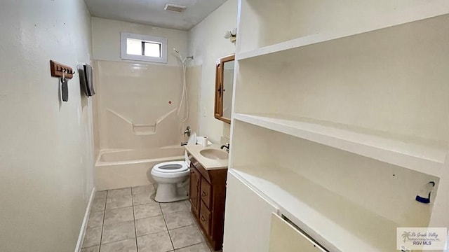 full bathroom featuring tile patterned flooring, bathtub / shower combination, vanity, and toilet