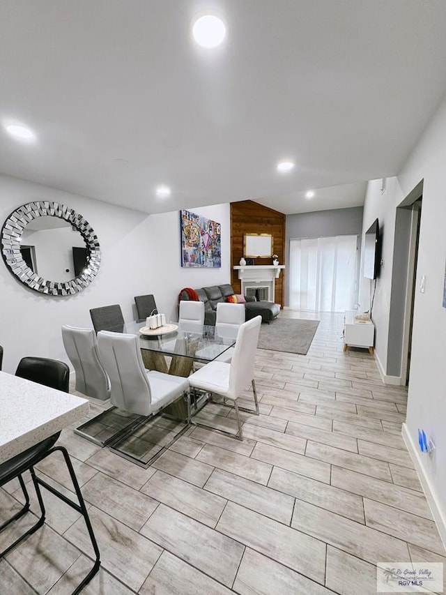 dining area with a fireplace