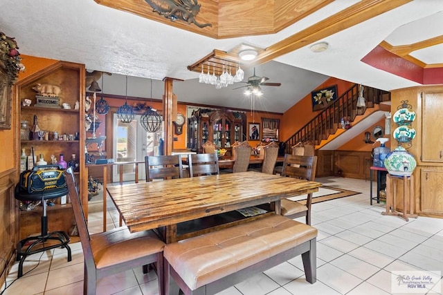 34390 Fm 732, San Benito, TX 78586 - dining room featuring light tile patterned floors, stairway, and a ceiling fan
