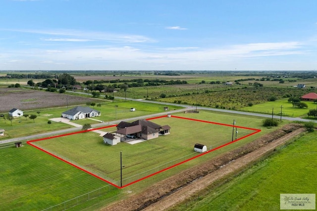 birds eye view of property with a rural view