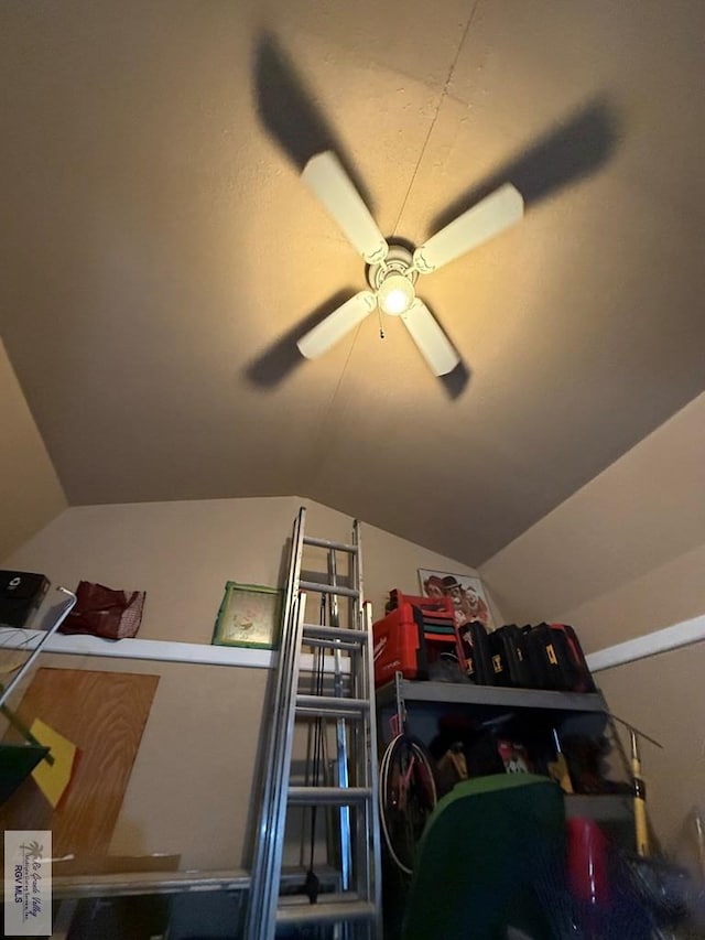 interior space with ceiling fan