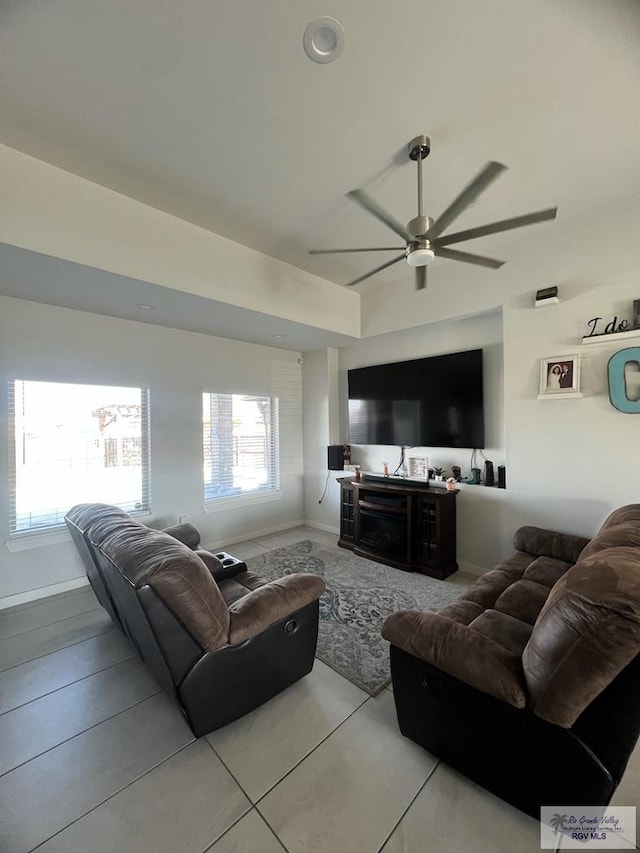 living room with ceiling fan