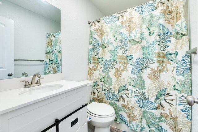 bathroom featuring toilet and vanity with extensive cabinet space