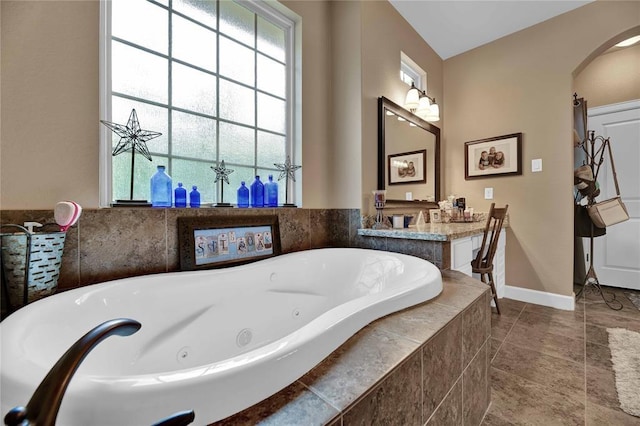 bathroom with vanity and tile floors