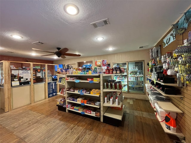 storage area featuring ceiling fan