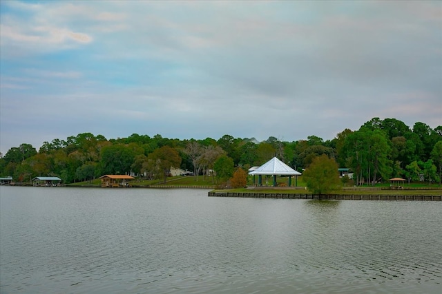 property view of water featuring a gazebo