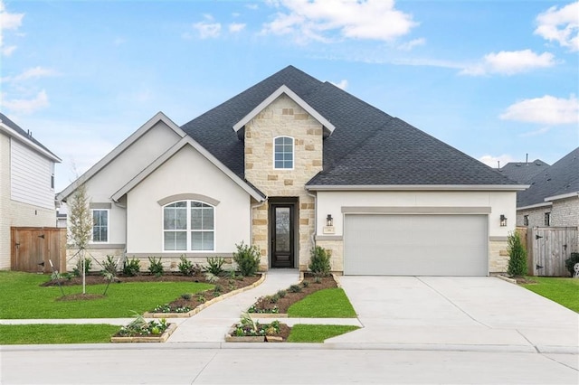 view of front of home featuring a front lawn and a garage