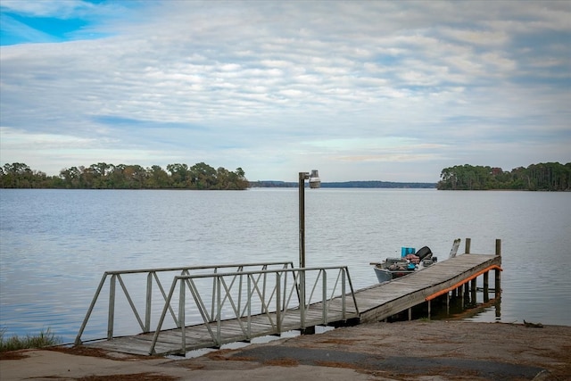 view of dock featuring a water view