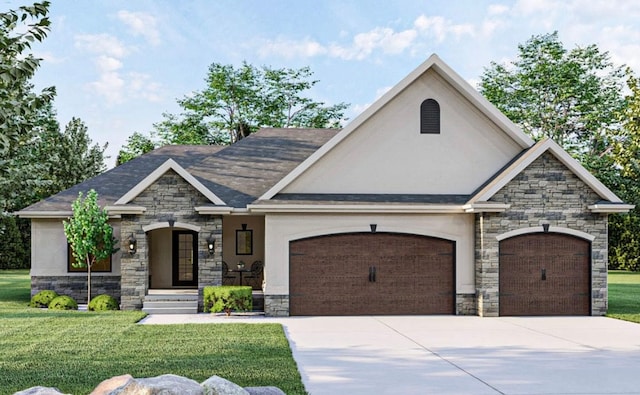 view of front of house featuring a front lawn and a garage