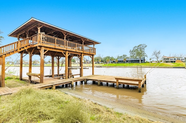 dock area with a water view