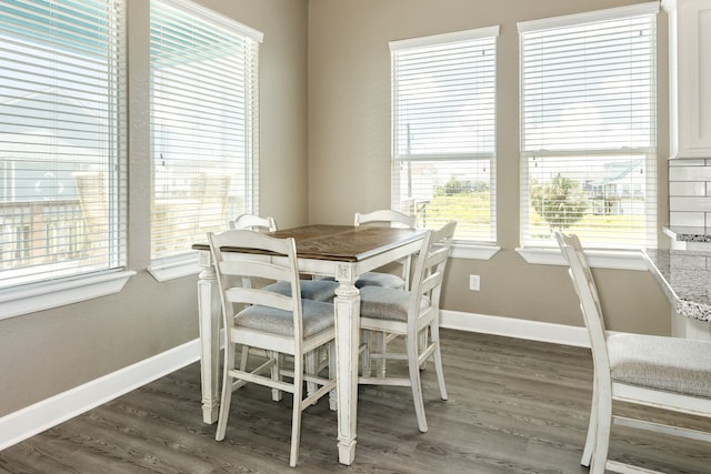 dining room featuring dark wood-type flooring and a wealth of natural light