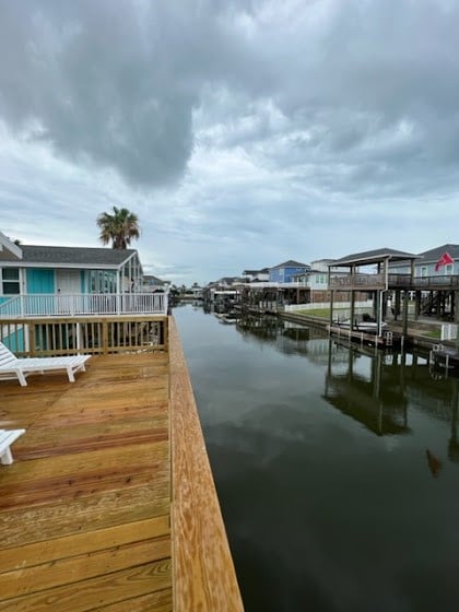 dock area with a water view