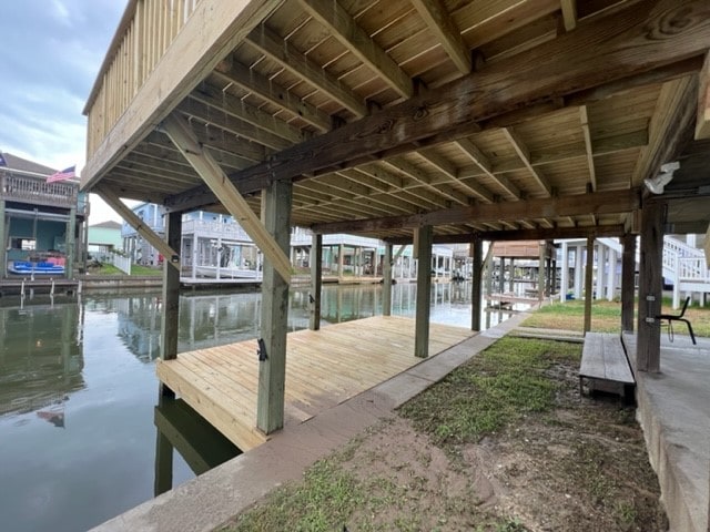 view of dock with a water view