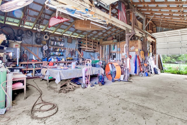 garage featuring a workshop area