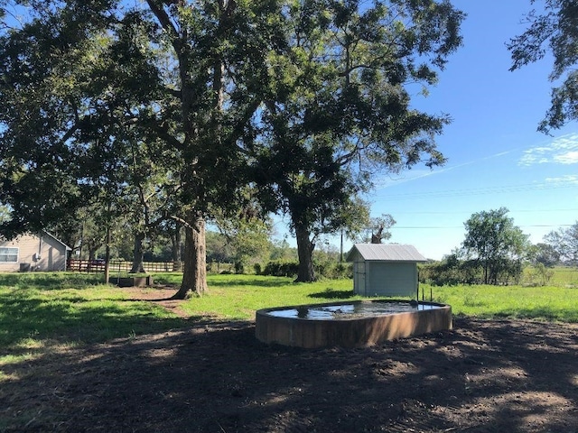 view of yard with a shed