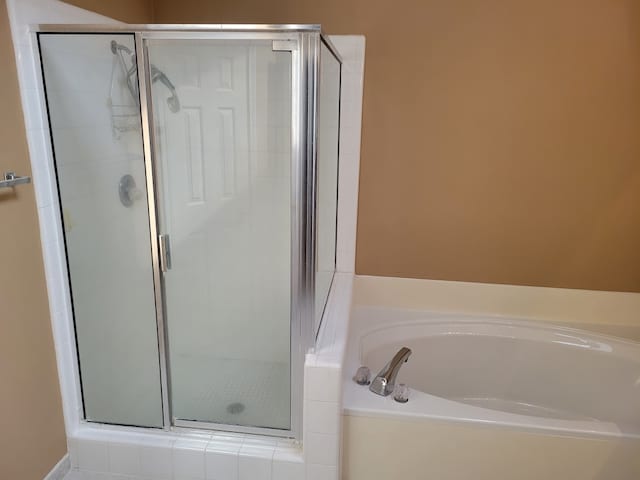 bathroom with shower with separate bathtub